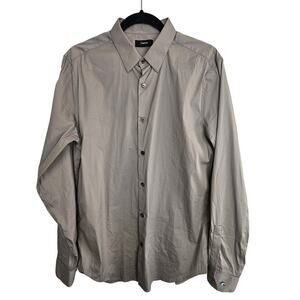 Theory Mens Shirt M Gray Button Front Long Sleeve Dress Shirt Collared Neck